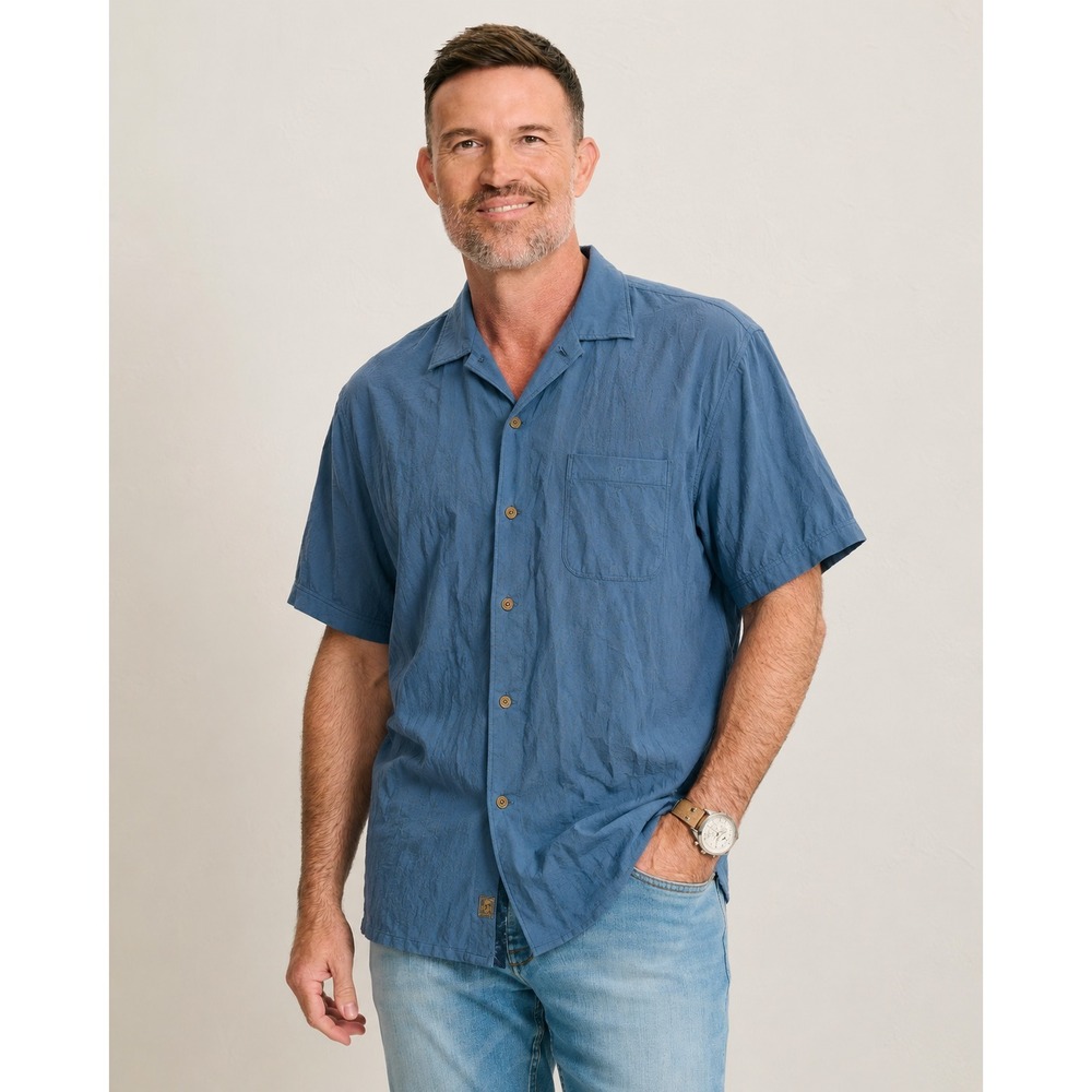 Tommy Bahama Shirt Mens Large Blue‎ 100% Silk Short Sleeve Button Up Casual Camp